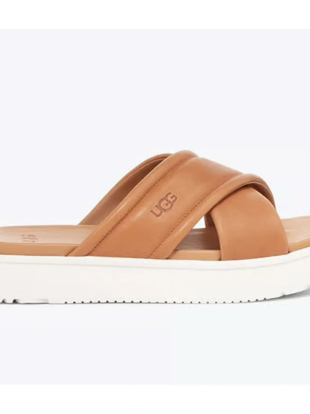 UGG Zayne Crossbody Slide Platform Sandals Leather Women’s Size 10 Brown Camel